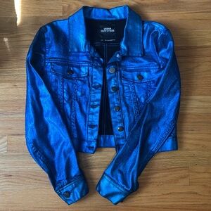 Urban Outfitters Cropped Blue Metallic Jacket